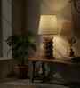 Jenga Wooden Table Lamp with Jute Shade & Brown Base