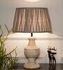 Jeny Beige Cottan Fabric Shade Night Lamp With Wood Base