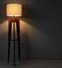 Jet Wooden Floor Lamp with Jute Shade & Brown Base