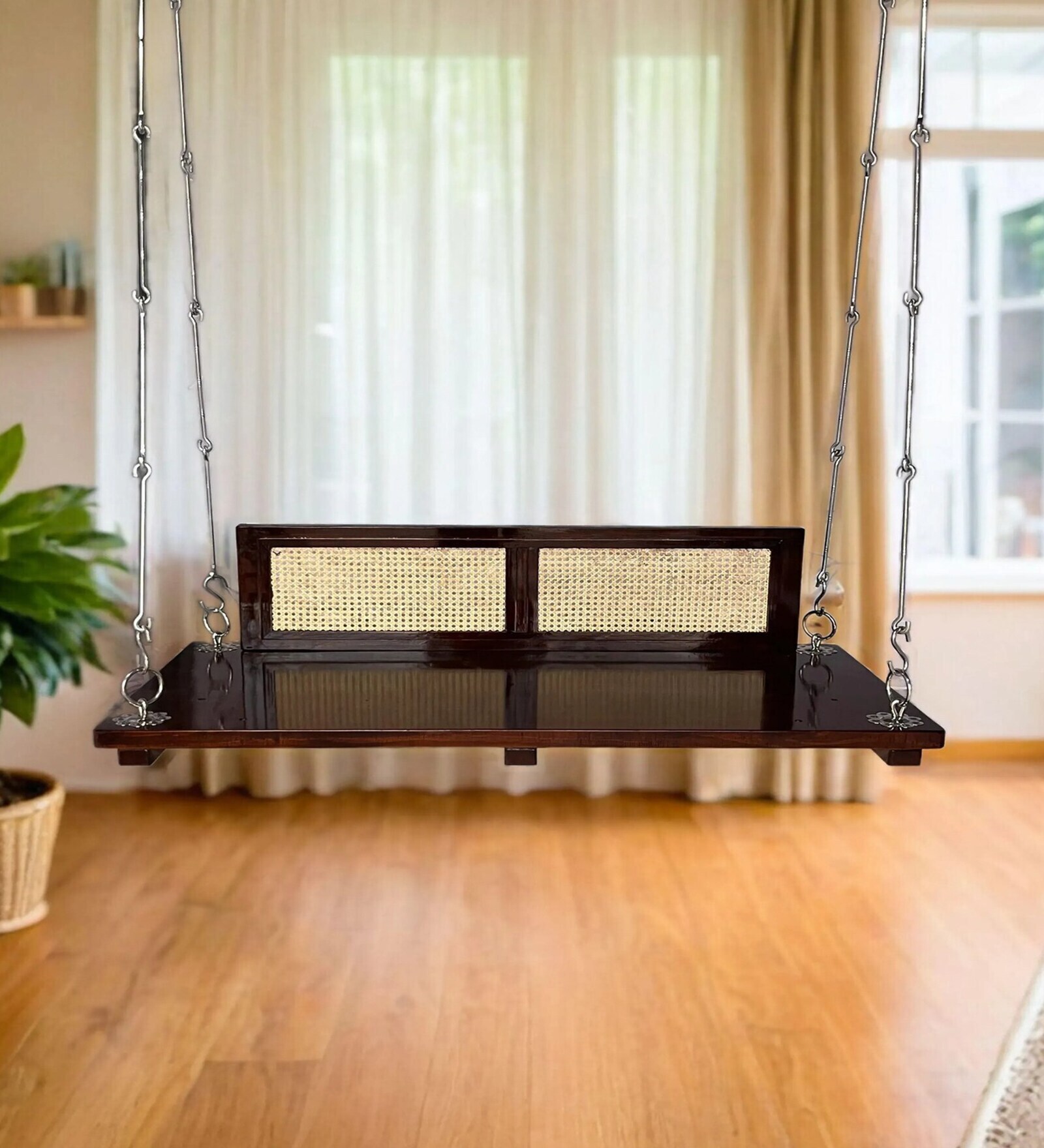 Jhali Solid Wood Swing in Brown Colour