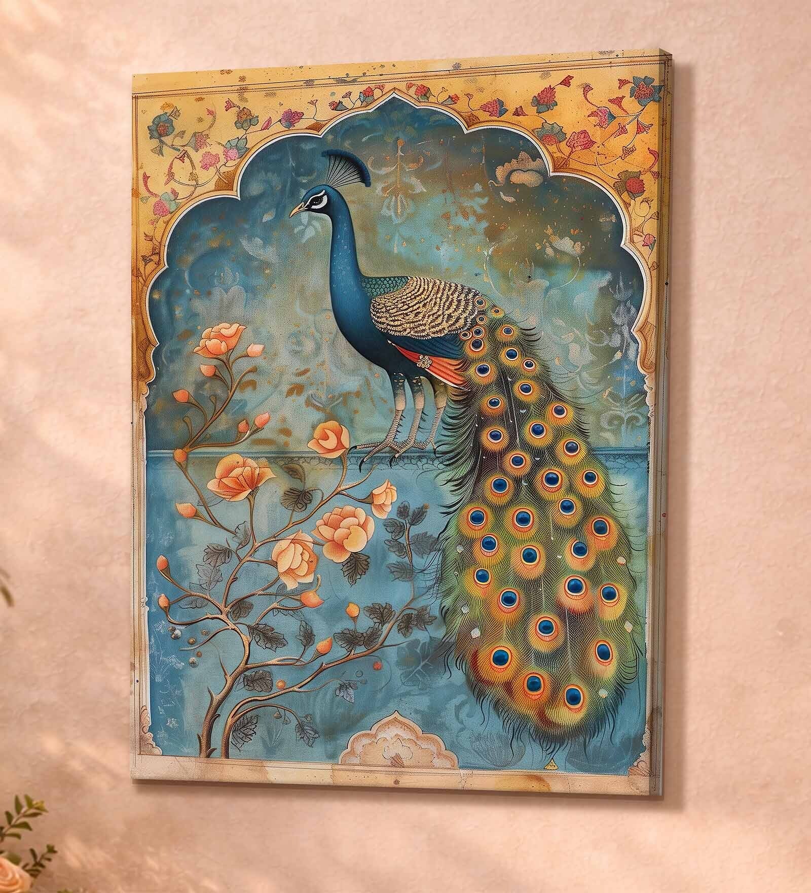 Jharokha Peacock Stretched Canvas Painting