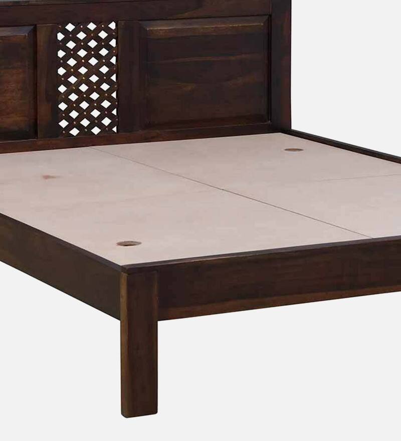 Buy Jharokha Sheesham Wood Queen Size Bed In Provincial Teak Finish By