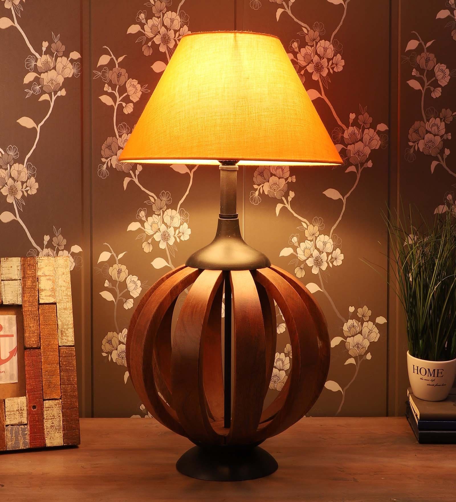 Jieun Orange Fabric Shade Table Lamp with Natural Base