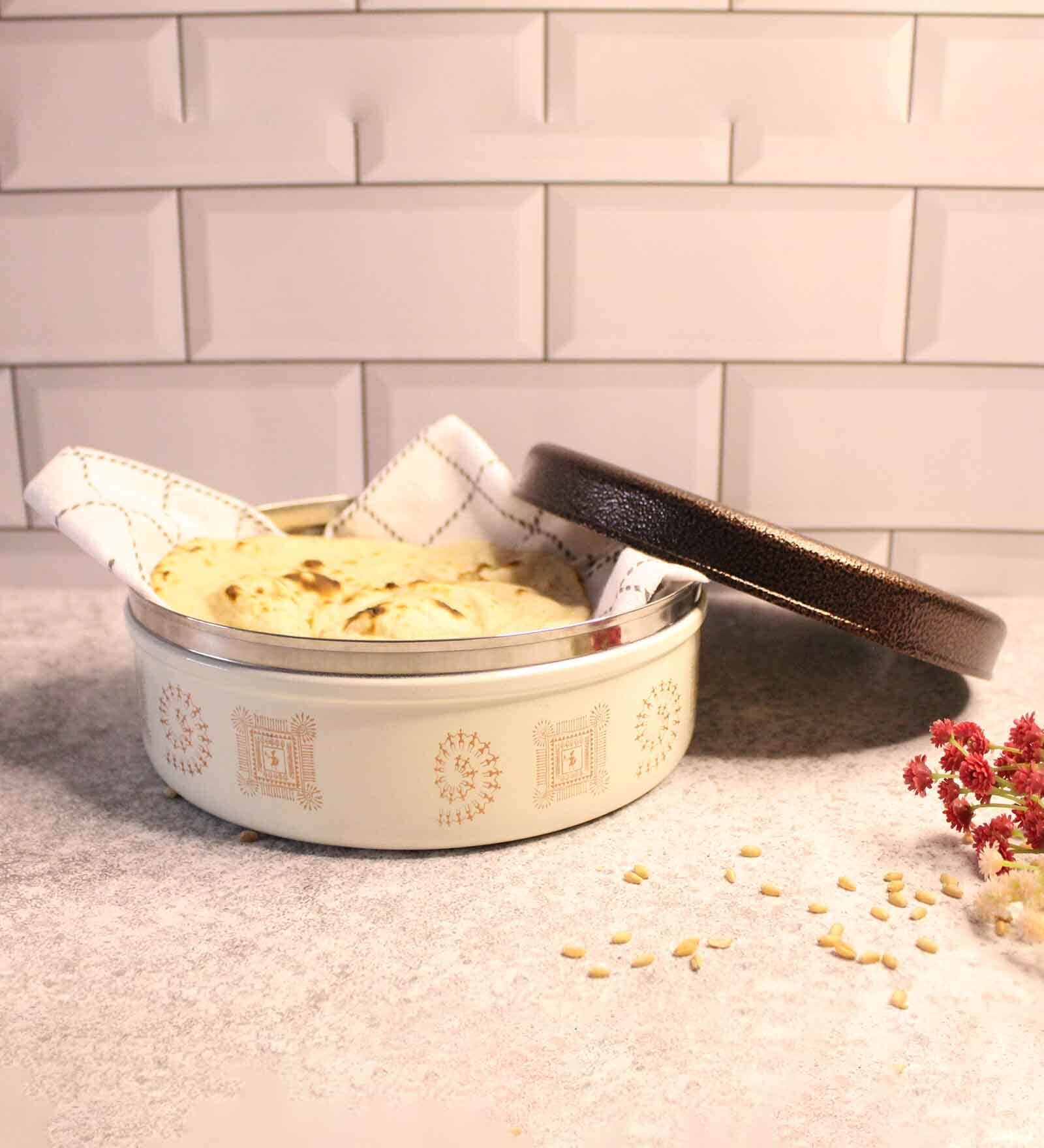 White Stainless Steel Airtight Printed Casserole