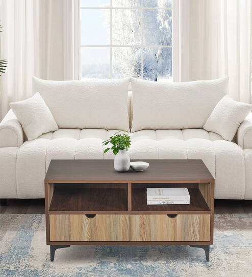 Jilly Coffee Table In Brown Teak Finish & Drawers