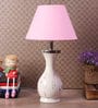 Jieun Pink Fabric Shade Table Lamp with Natural Base -