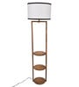 Flap White Fabric Shade Shelf Floor Lamp With Wood Base