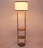 Flap White Fabric Shade Shelf Floor Lamp With Wood Base