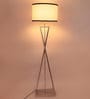 Jieun White Fabric Shade Tripod Floor Lamp With Iron Base