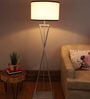 Jieun White Fabric Shade Tripod Floor Lamp With Iron Base