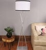 Jieun White Fabric Shade Tripod Floor Lamp With Iron Base