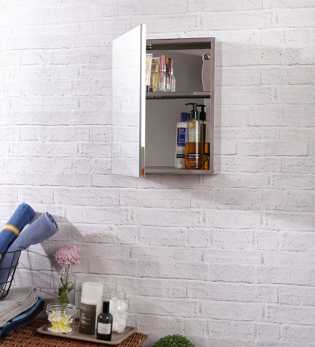 Buy Stainless Steel Silver 2 Compartment Bathroom With Mirror