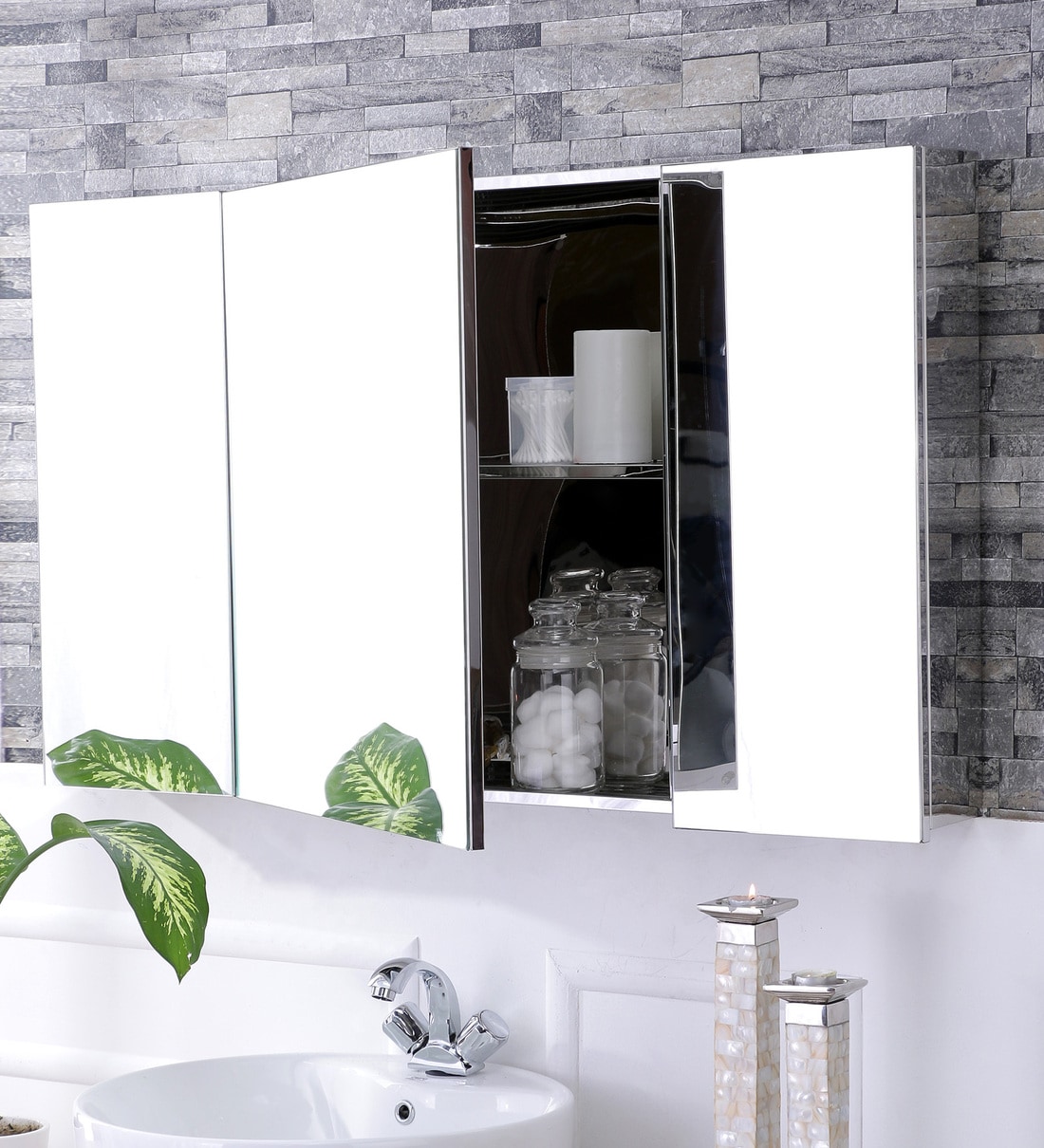Buy Stainless Steel Silver 8 Compartment Bathroom With Mirror