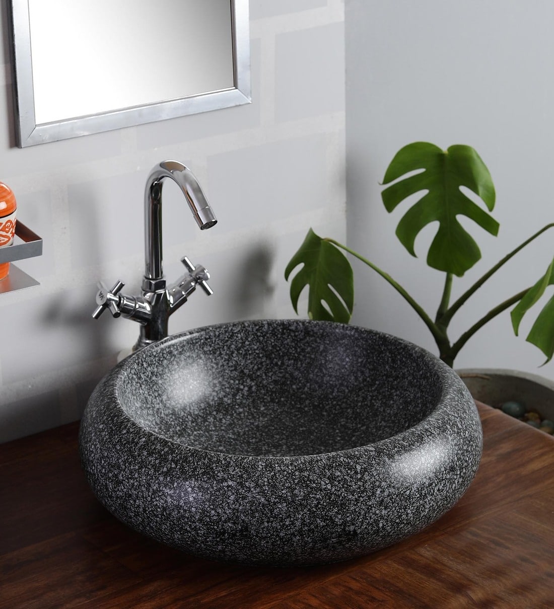 Buy Round Shape Ceramic Black Counter Top Wash Basin (L 18, W 18, H