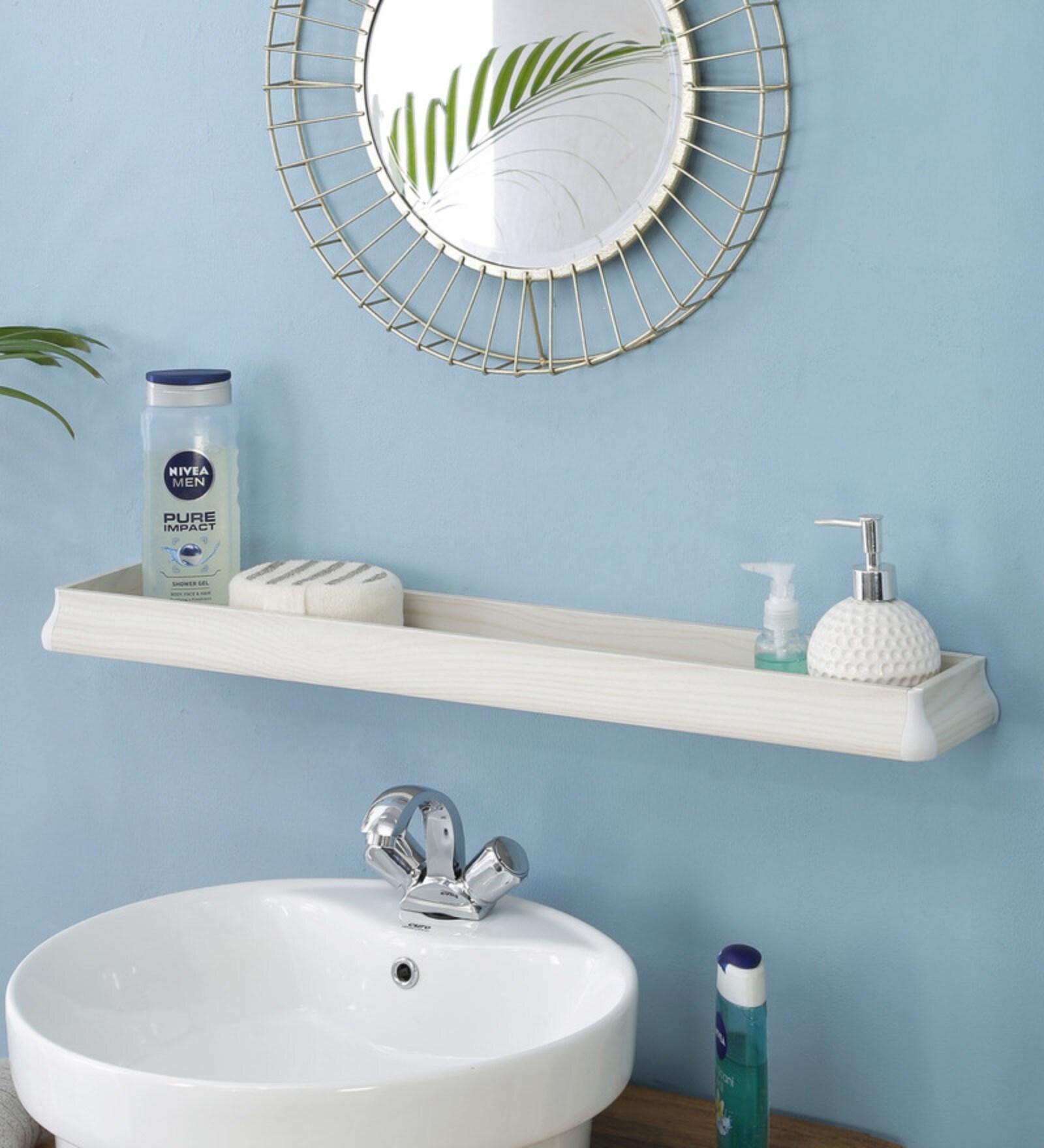 Buy Aluminium White Single Bathroom Shelf in Oak Finish (L 32, W 5.5