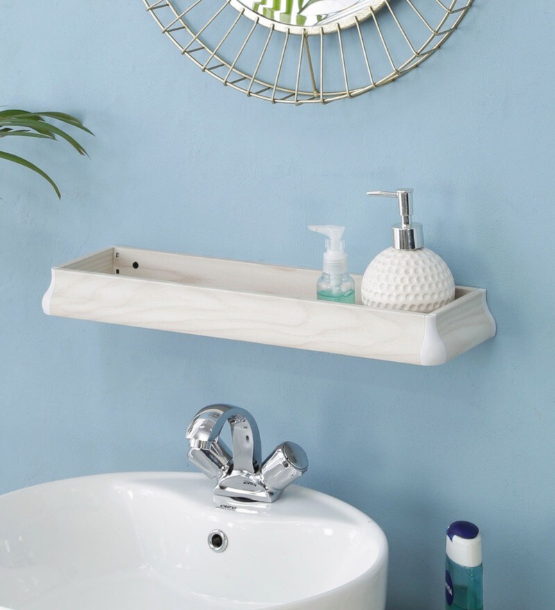 Buy Aluminium White Oak Wall Mounted Bathroom Shelf Online