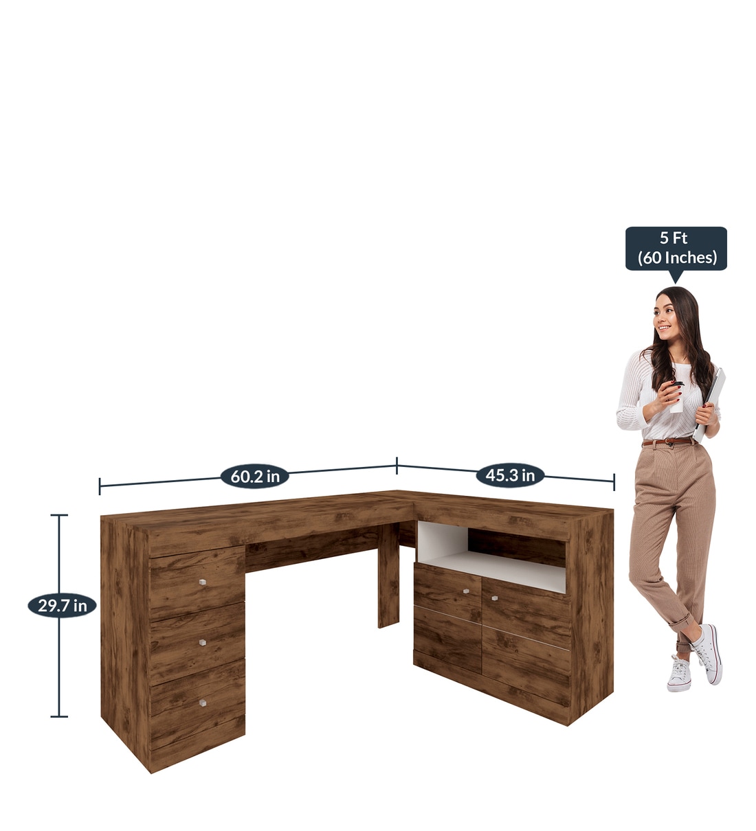 Buy Job Executive Desk in Jatoba & White Finish by Colibri Online Executive Desks Office