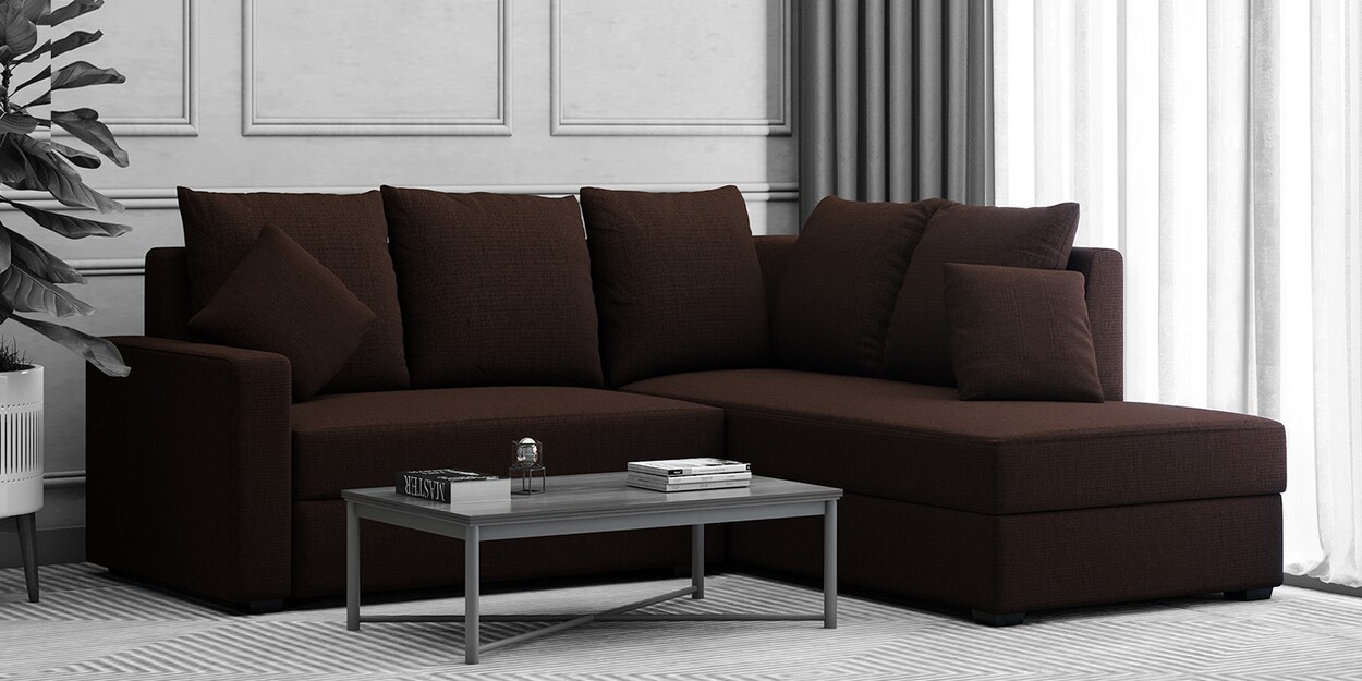 Buy Jordan Fabric LHS Sectional Sofa(2+ Lounger)in Brown Colour by