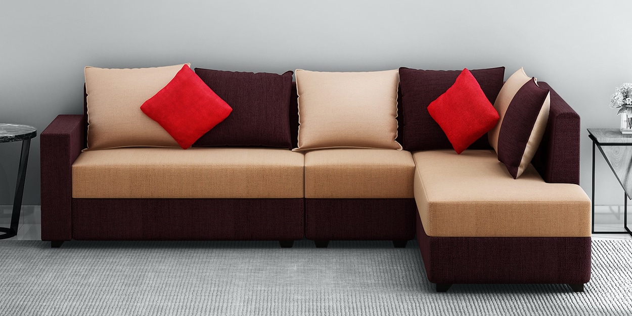 Buy Jordan Fabric LHS Sectional Sofa in Beige & Brown Colour at 20 OFF