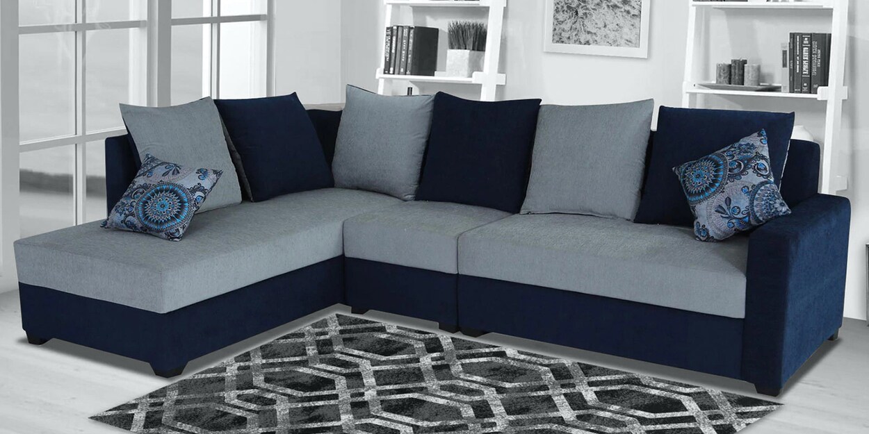 Buy Jordan Fabric RHS Sectional Sofa in Blue & Grey Colour at 5 OFF by