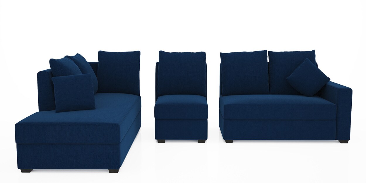 Buy Jordan Fabric RHS Sectional Sofa(3+ Lounger)in Blue Colour by