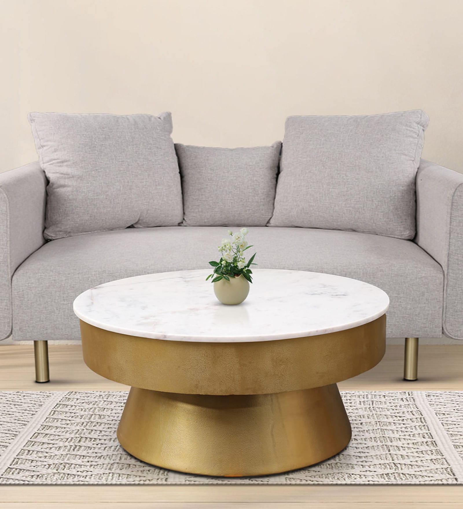 Joanna Marble Coffee Table In White & Gold Color