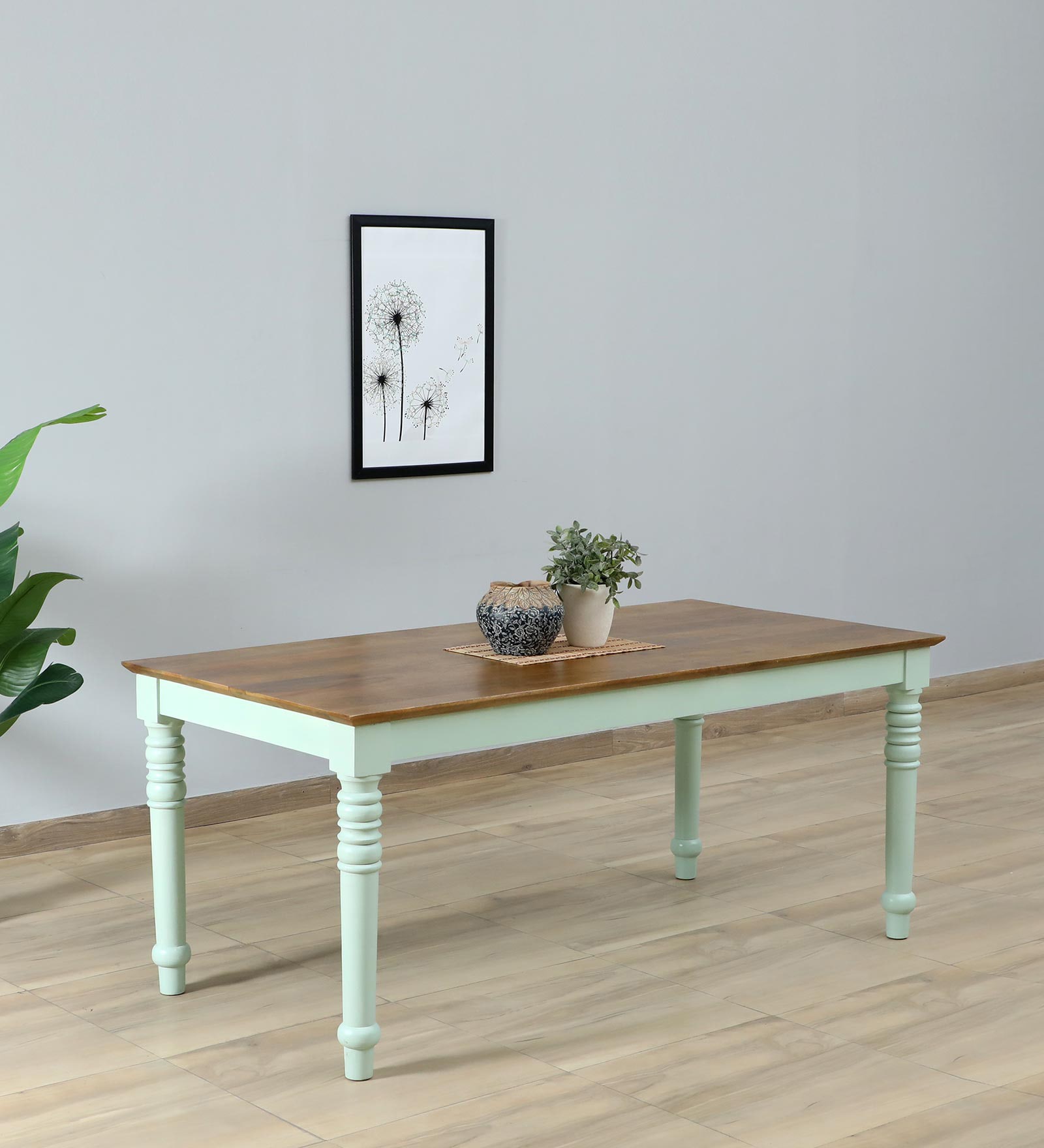 Joaquin Mango Wood 8 Seater Dining Table In Canary Green Finish