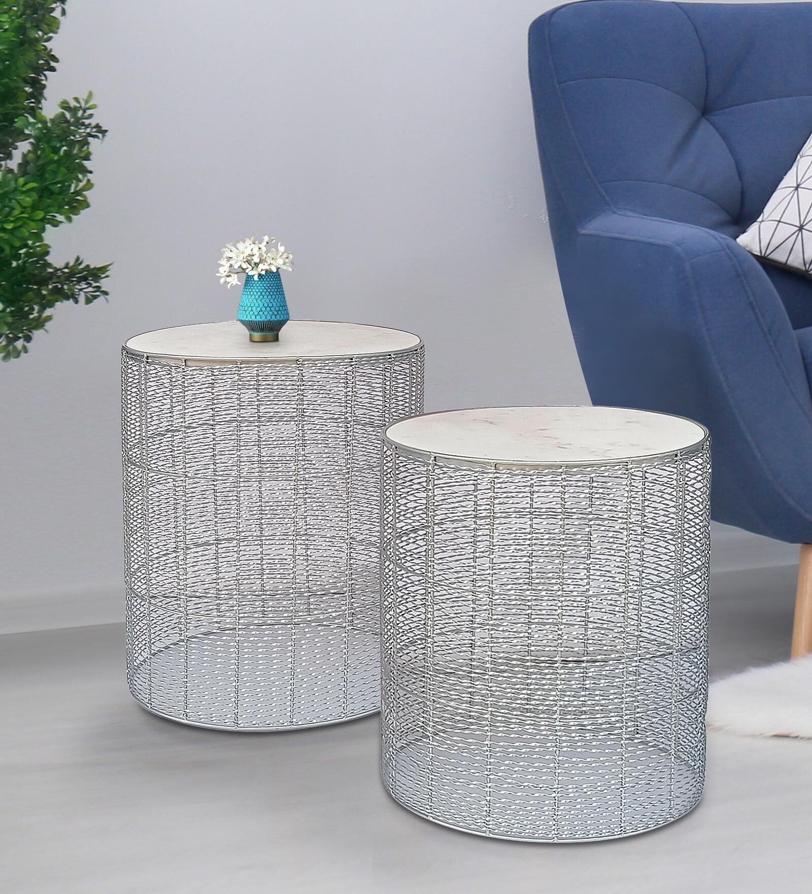 John Metal Nest of Tables in Silver Finish (Set Of 2)