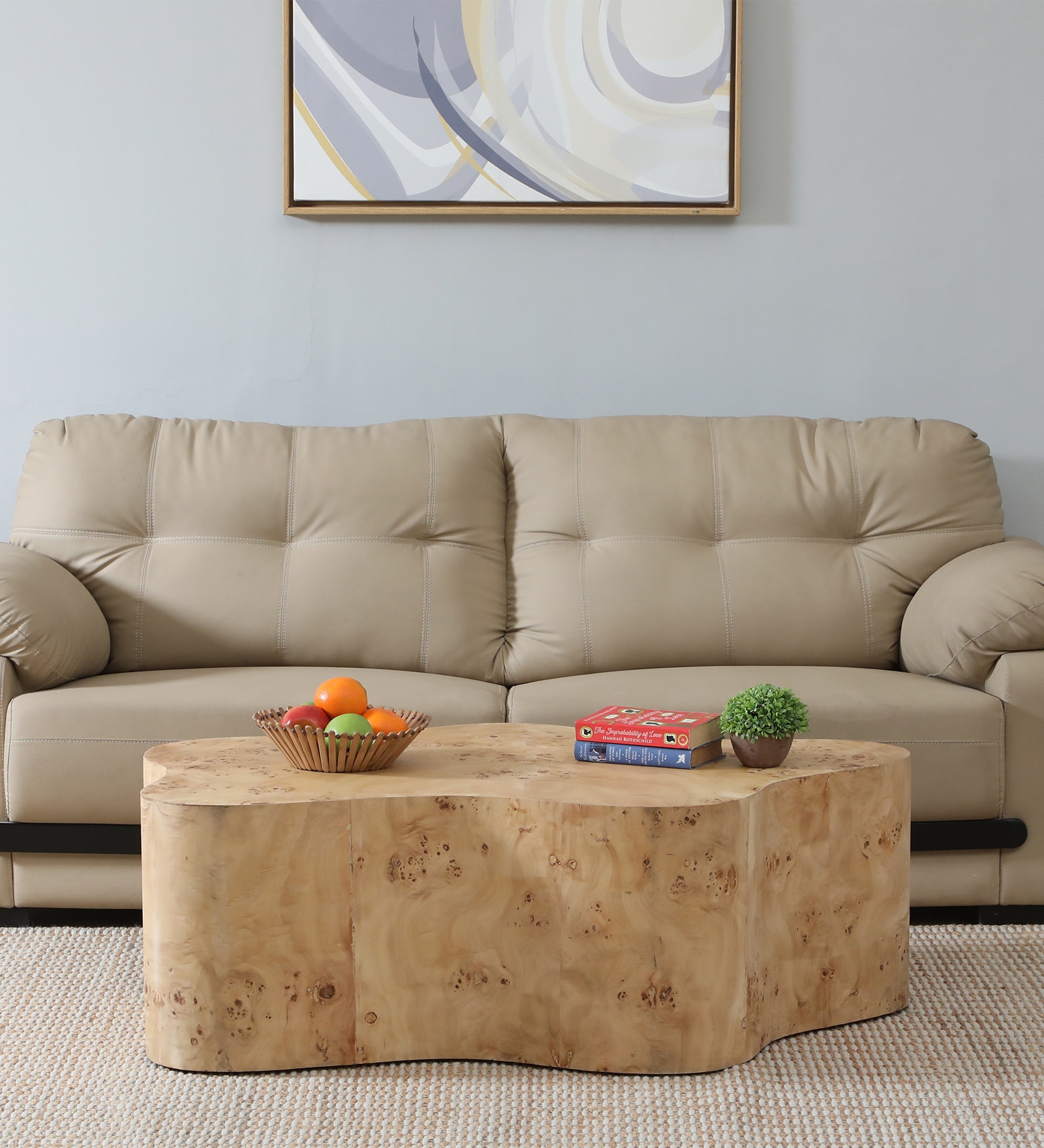 Jolanta Oak Burl Veneer Star Shape Coffee Table in Natural finish 