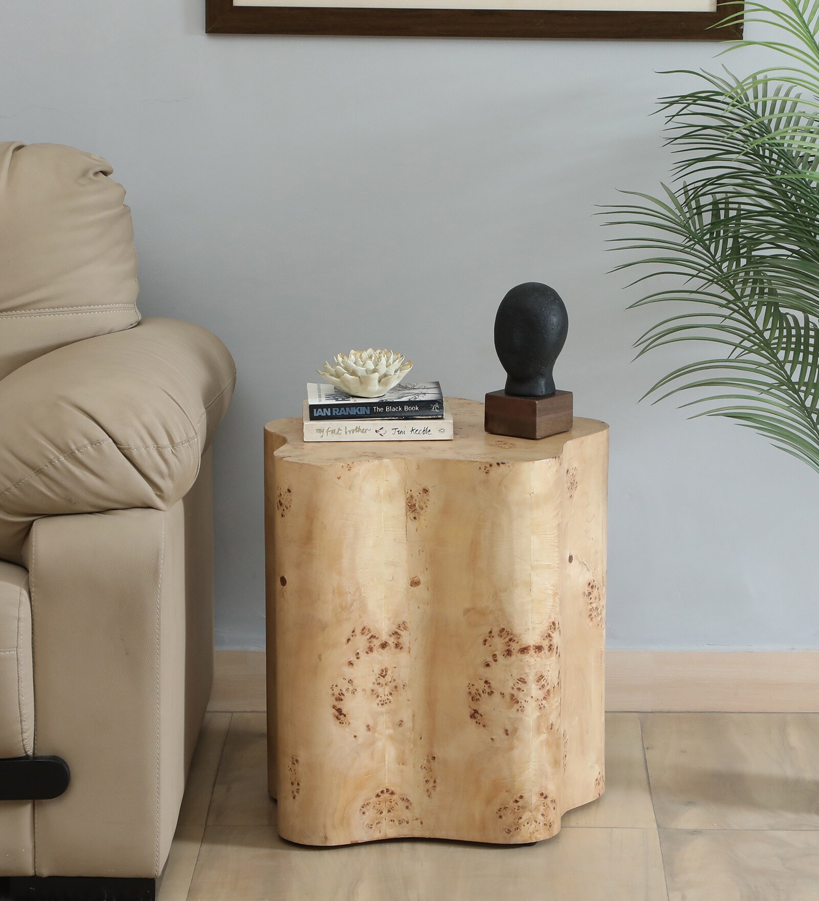 Jolanta Oak Burl Veneer Star Shape End Table in Natural finish