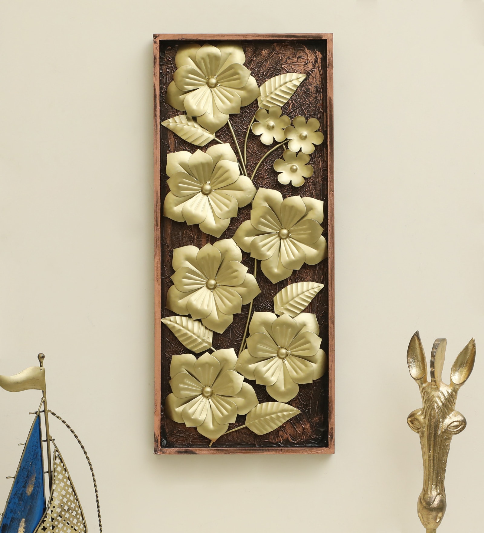 Jonas Flower Brown & Gold Iron and MDF Wall Art