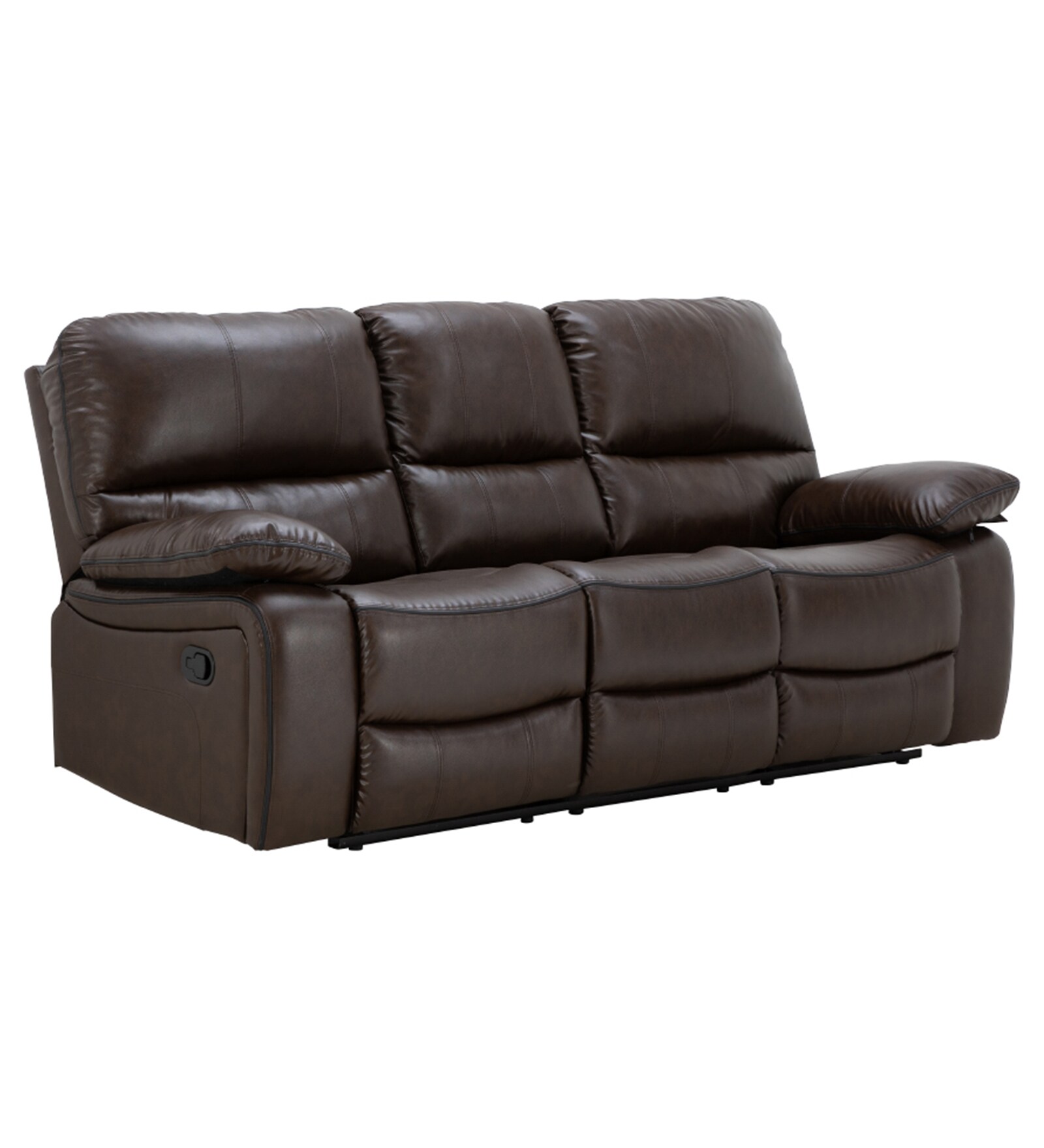Jordan Leatherette 3 Seater Manual Recliner In Dark Brown Colour