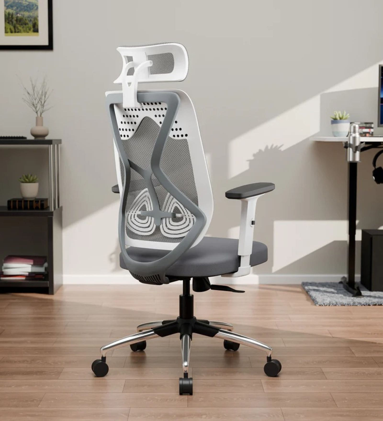 Jordi Breathable Mesh Ergonomic Chair with 2D Armrests & Adjustable Support in Grey Colour