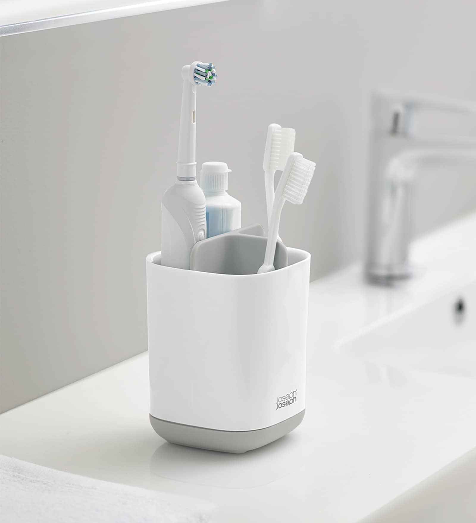 White & Grey- Small EasyStore Toothbrush Caddy