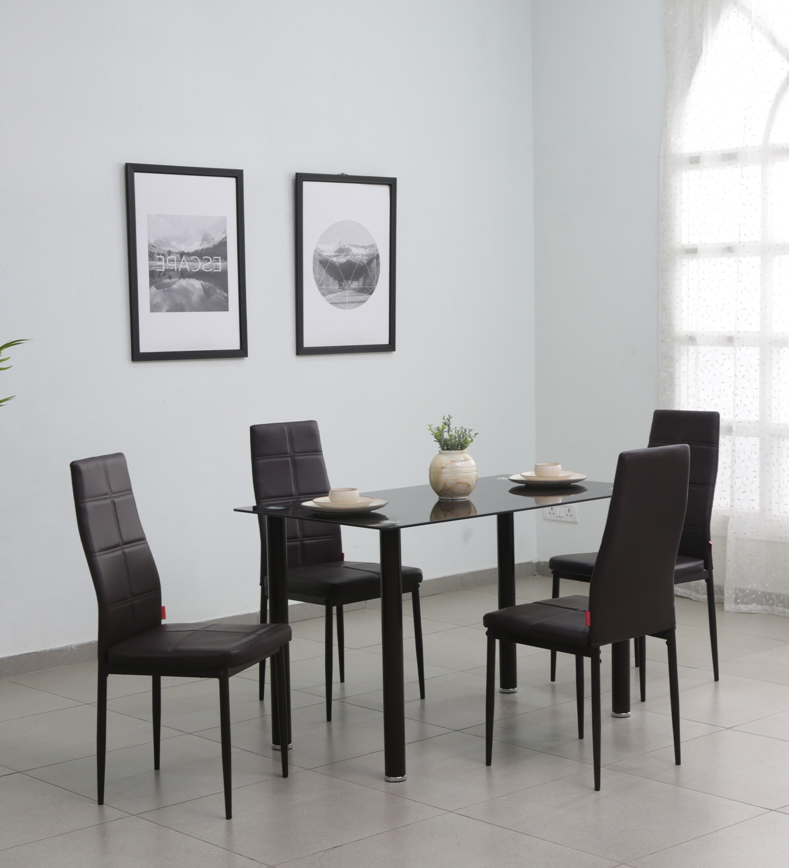 Joseph Metal 4 Seater Dining Set in Choco Brown Finish