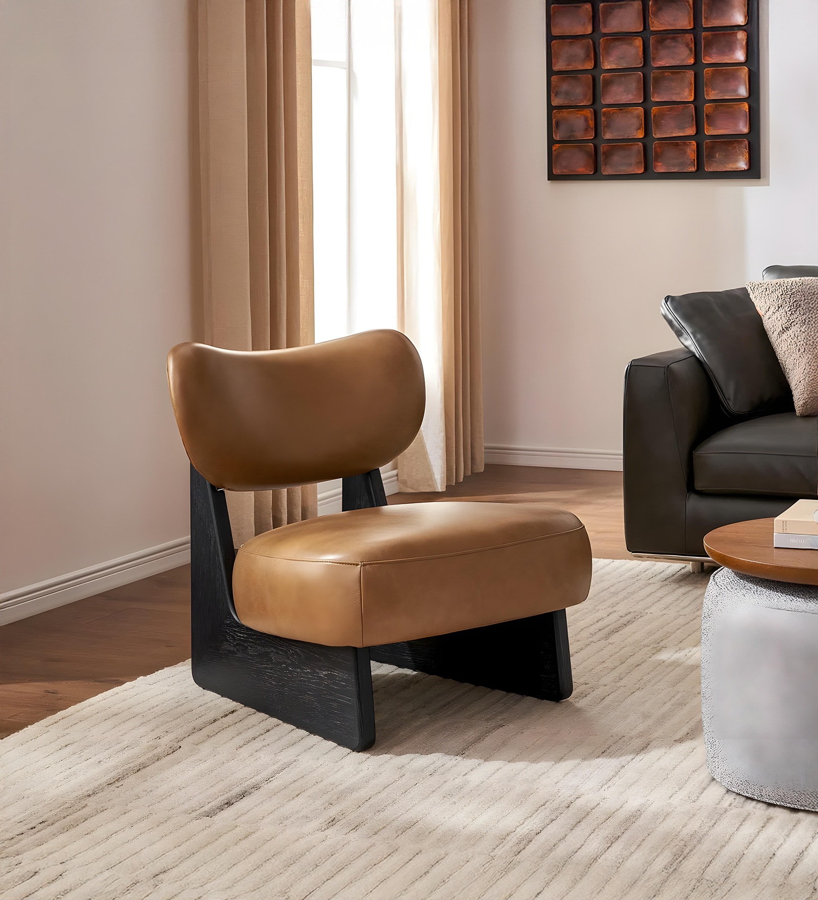 Joshua Leatherrate Arm Chair In Tan Color