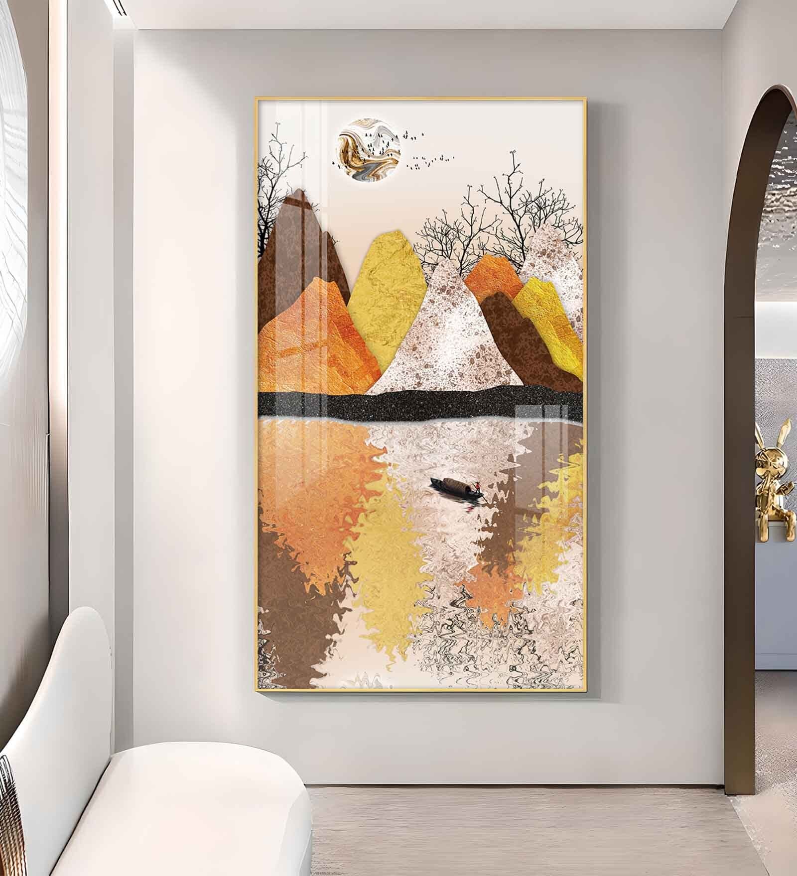 Journey Across Still Waters Glass Finish Vertical Wall Art