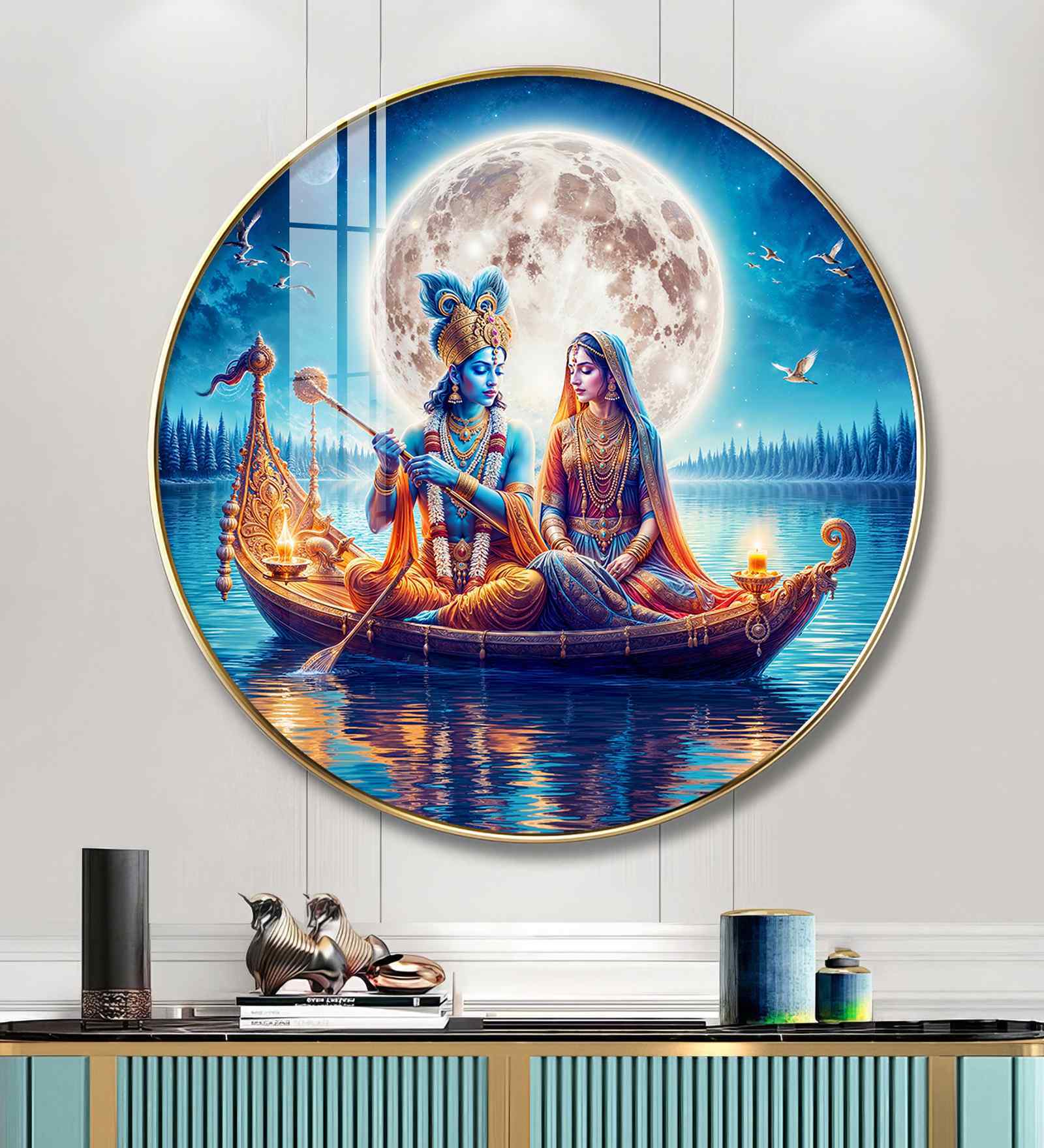 Journey Of Radha Krishna Love Acrylic Round Wall Art