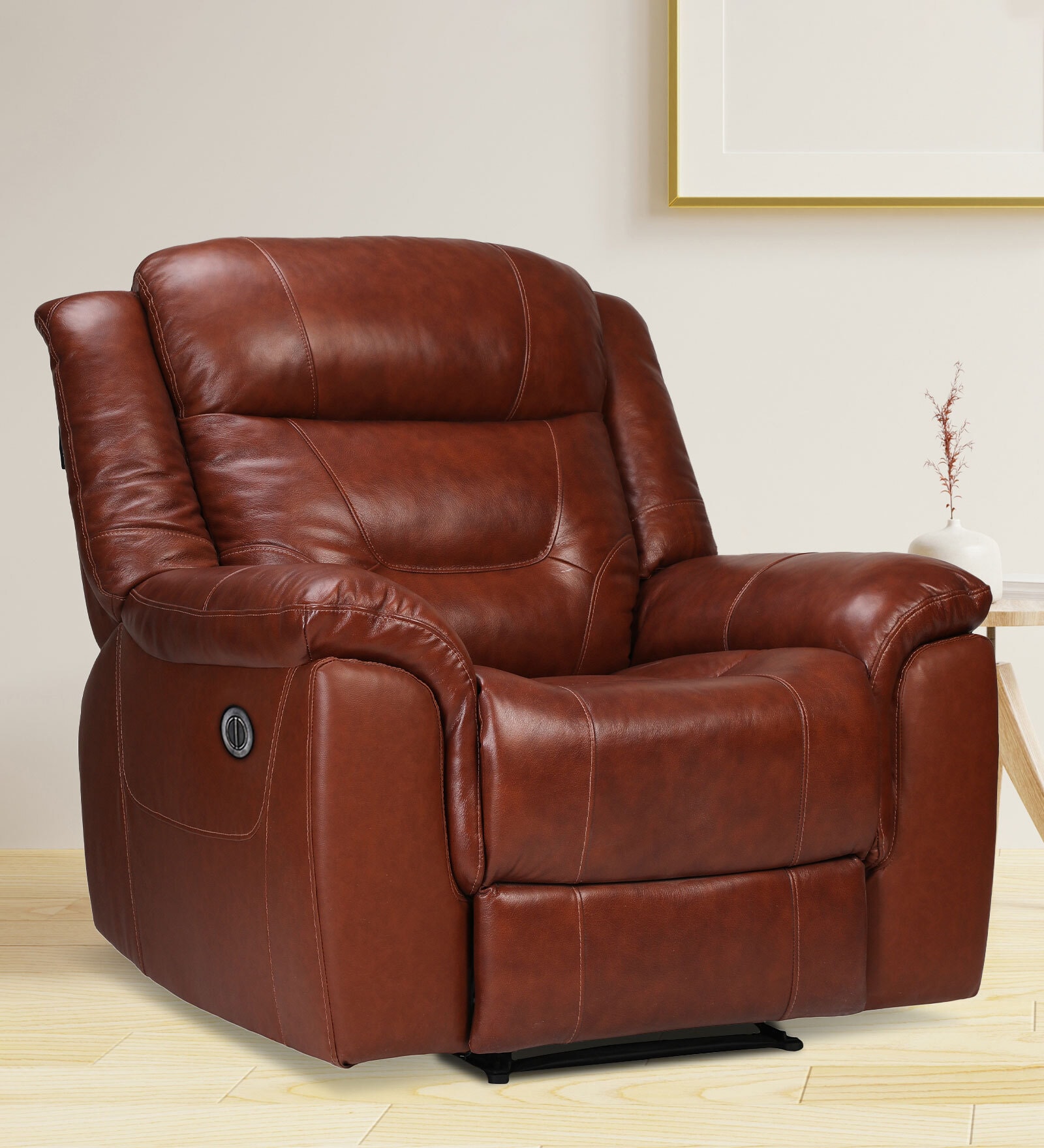 Joy Half Leather 1 Seater Motorized Recliner In Chestnut Tan Colour