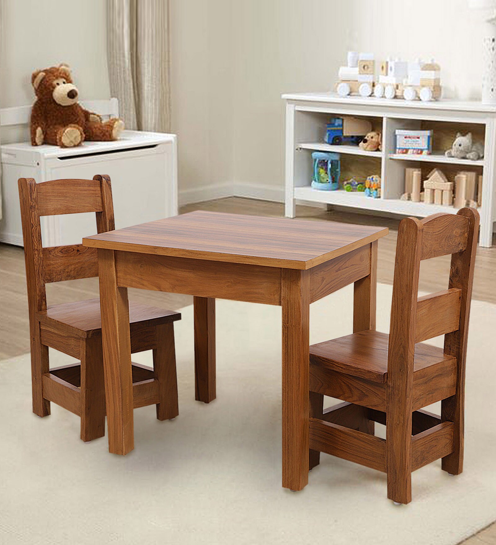 Joy&Me Solid Wood Kids Study Chair in Brown Colour (Set Of 2)