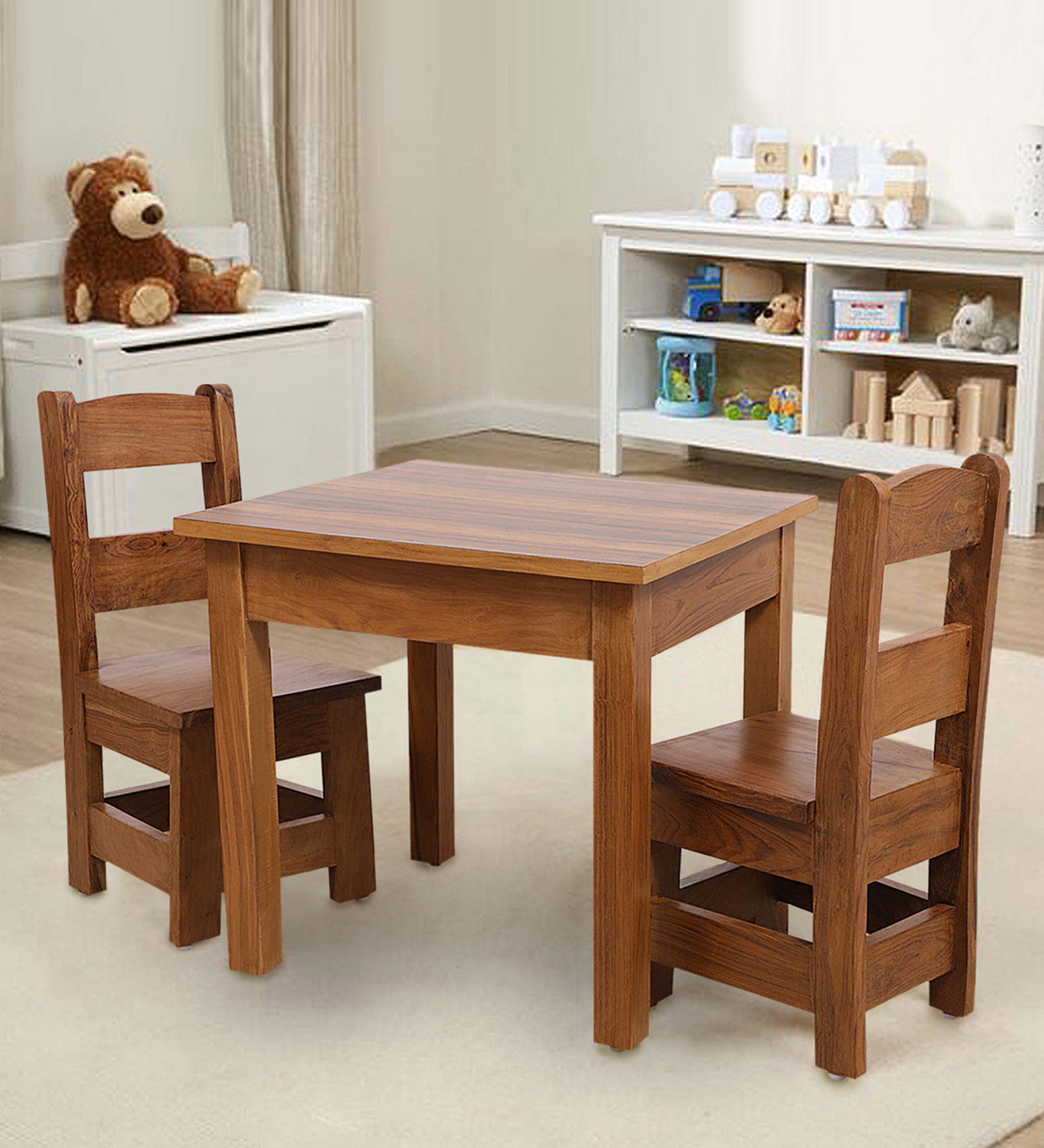 Joy&Me Solid Wood Kids Study Chair in Brown Colour, (Set of 4)