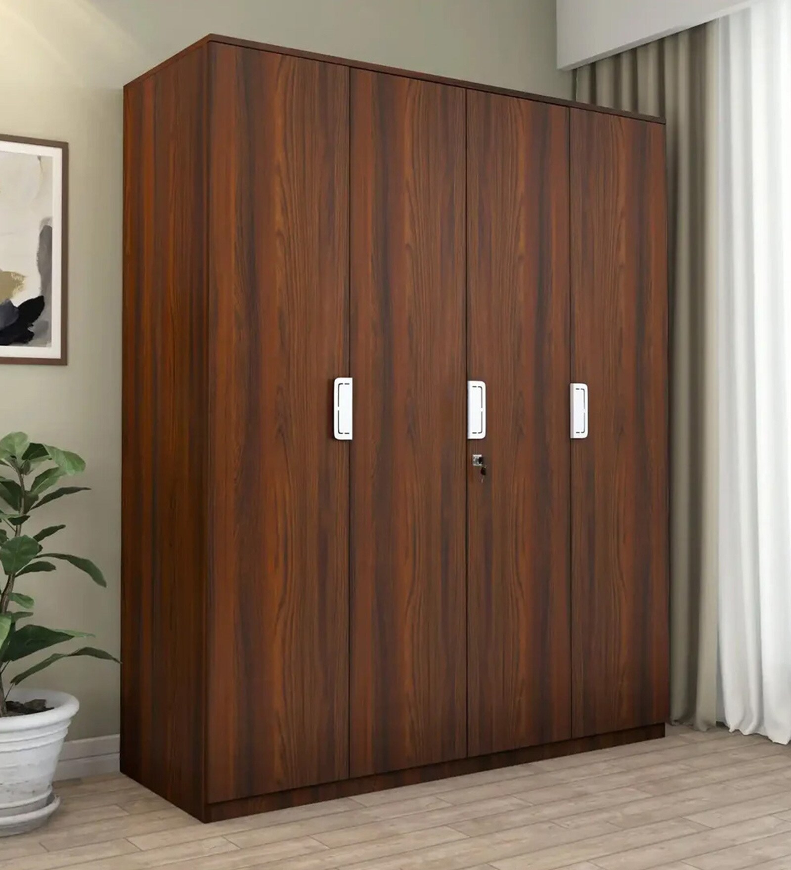 Joyce 4 Door Wardrobe in Classic Walnut Finish