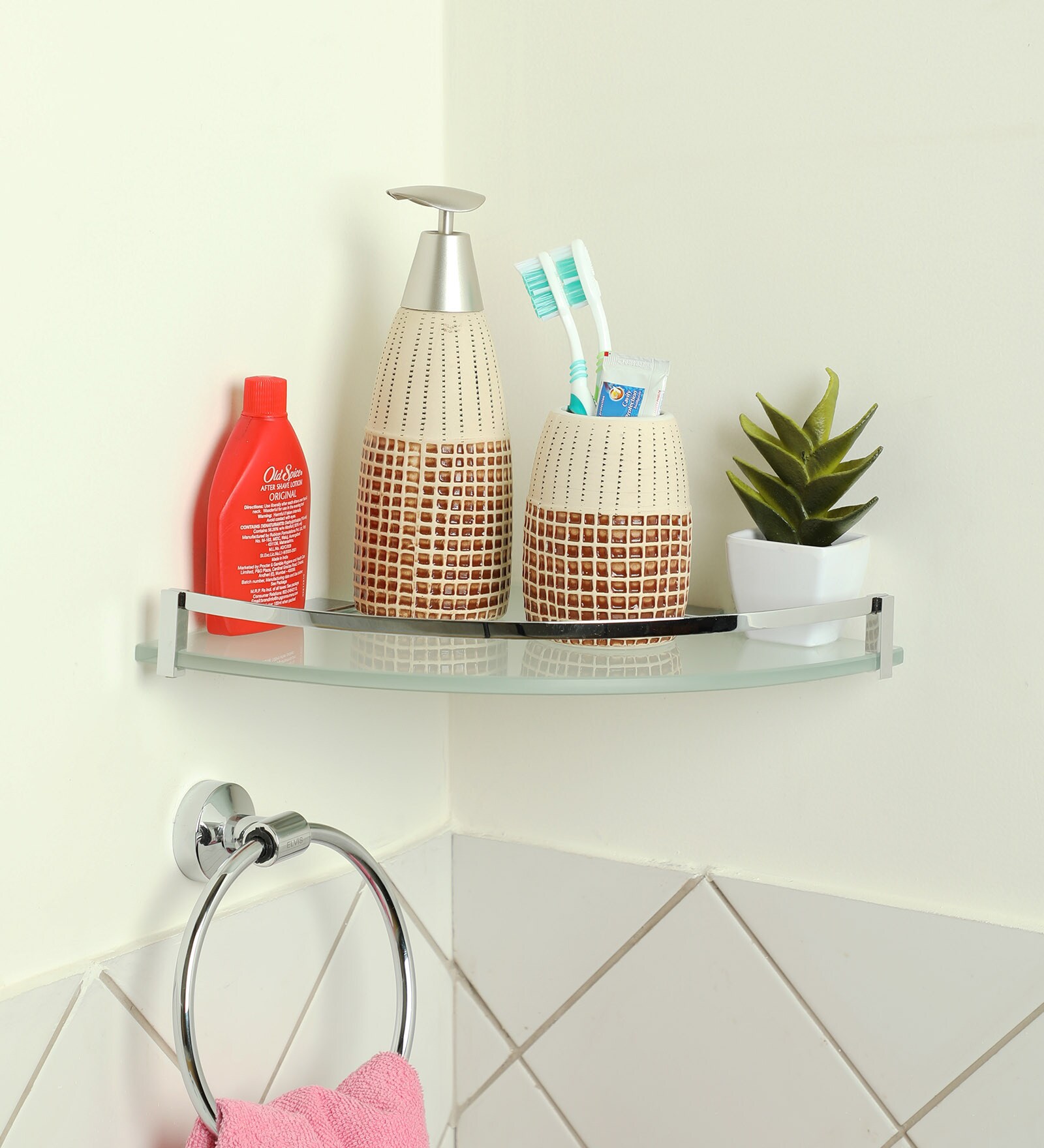 Buy Joyo Cera Chrome Finish Frosted Glass 10 x 10 Inch Corner Bathroom ...