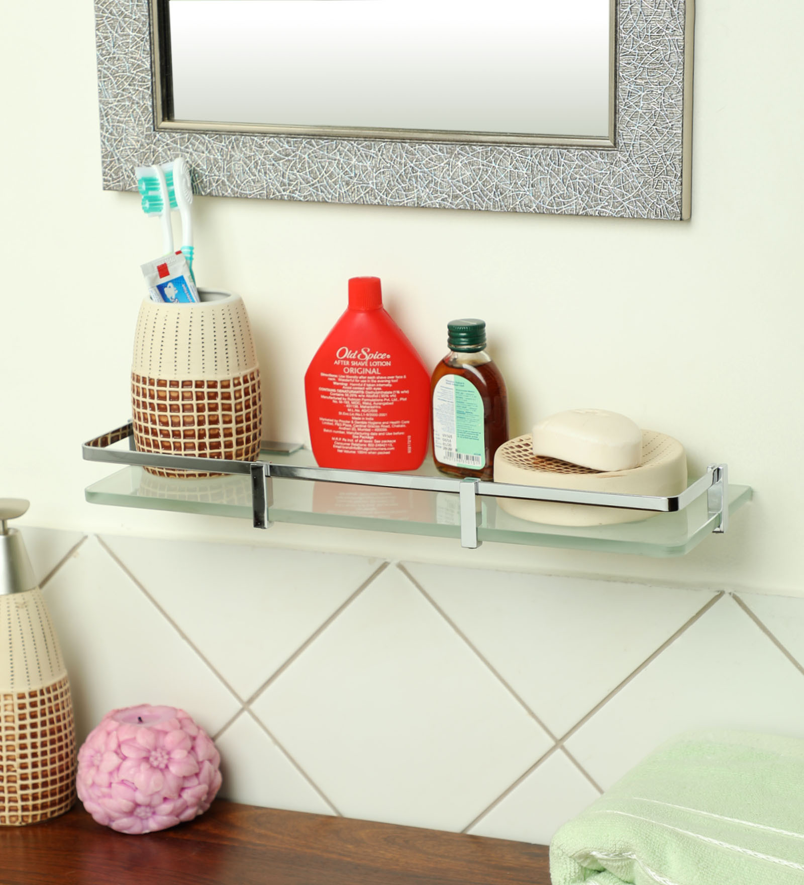Frosted Glass Bathroom Shelf In Chrome (L: 15, W: 5, H: 0.8 Inches)