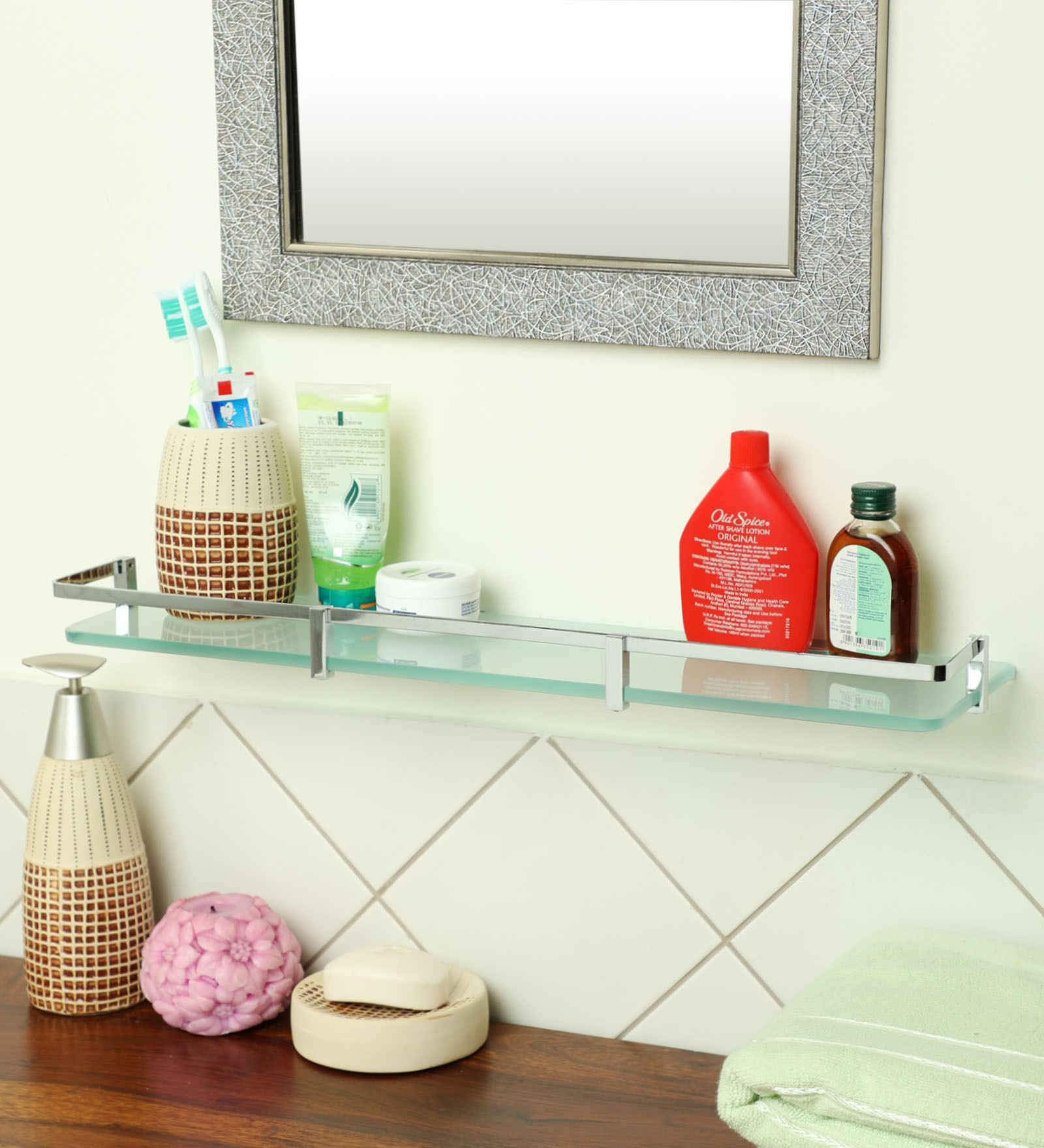 Frosted Glass Bathroom Shelf In Chrome (L: 21, W: 5, H: 0.08 Inches)