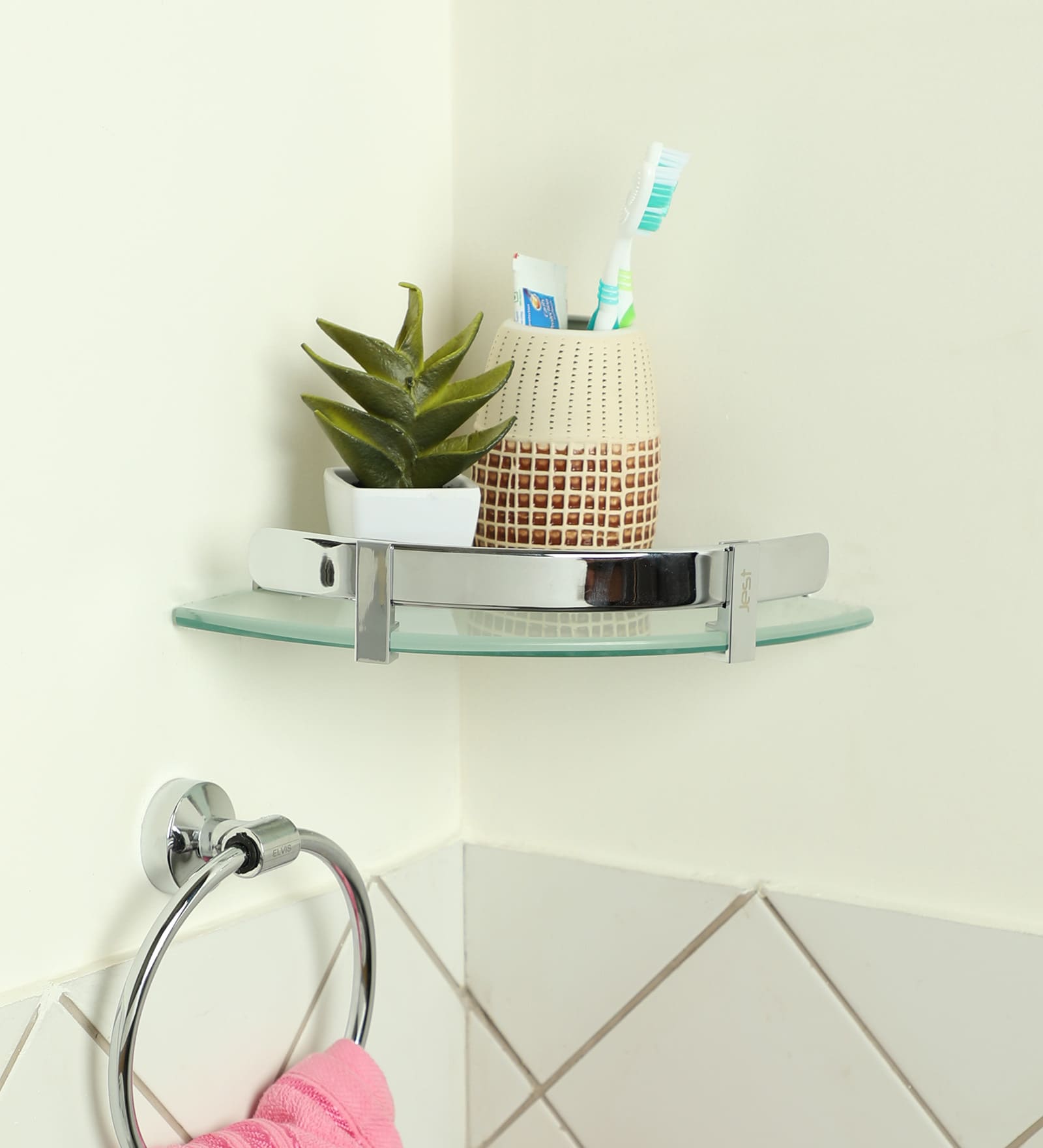 Buy Joyo Cera Chrome Finish Frosted Glass 8 x 8 Inch Corner Bathroom