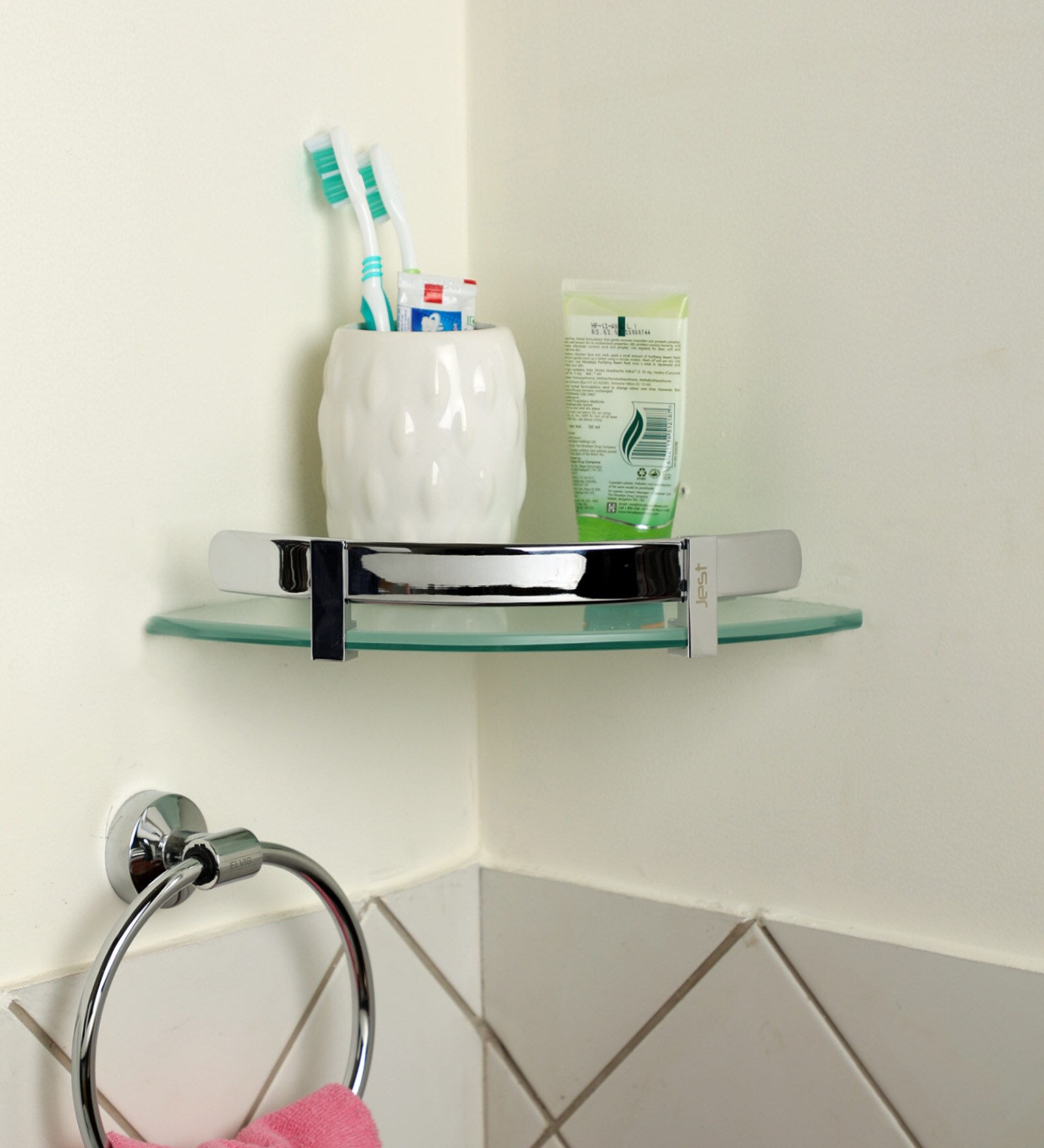 Buy Frosted Glass Corner Bathroom Shelf In Chrome (L 8, W 8, H 0.08