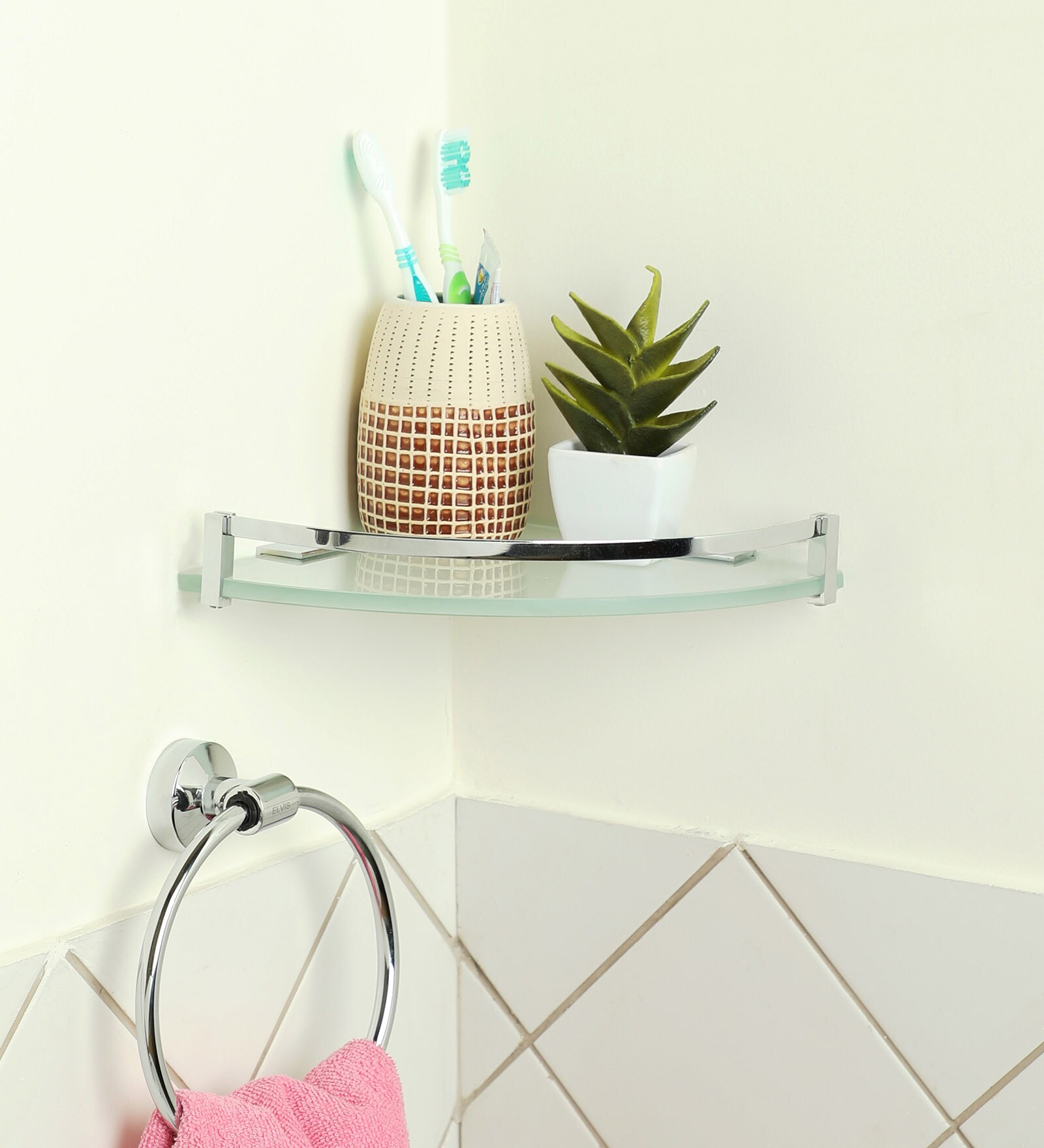 Buy Joyo Cera Chrome Finish Frosted Glass 8 x 8 Inch Corner Bathroom