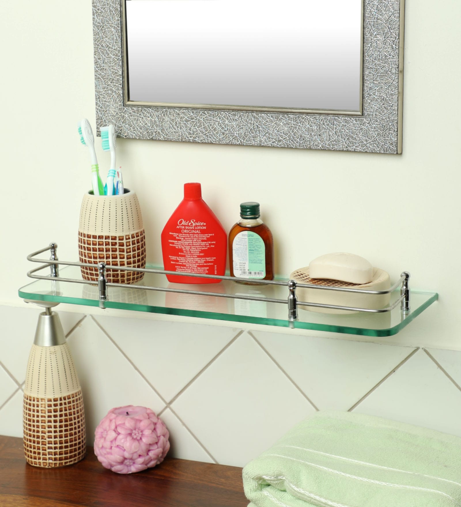 Buy Joyo Cera Transparent Glass 18 x 5 Inch Bathroom Shelf with Bracket