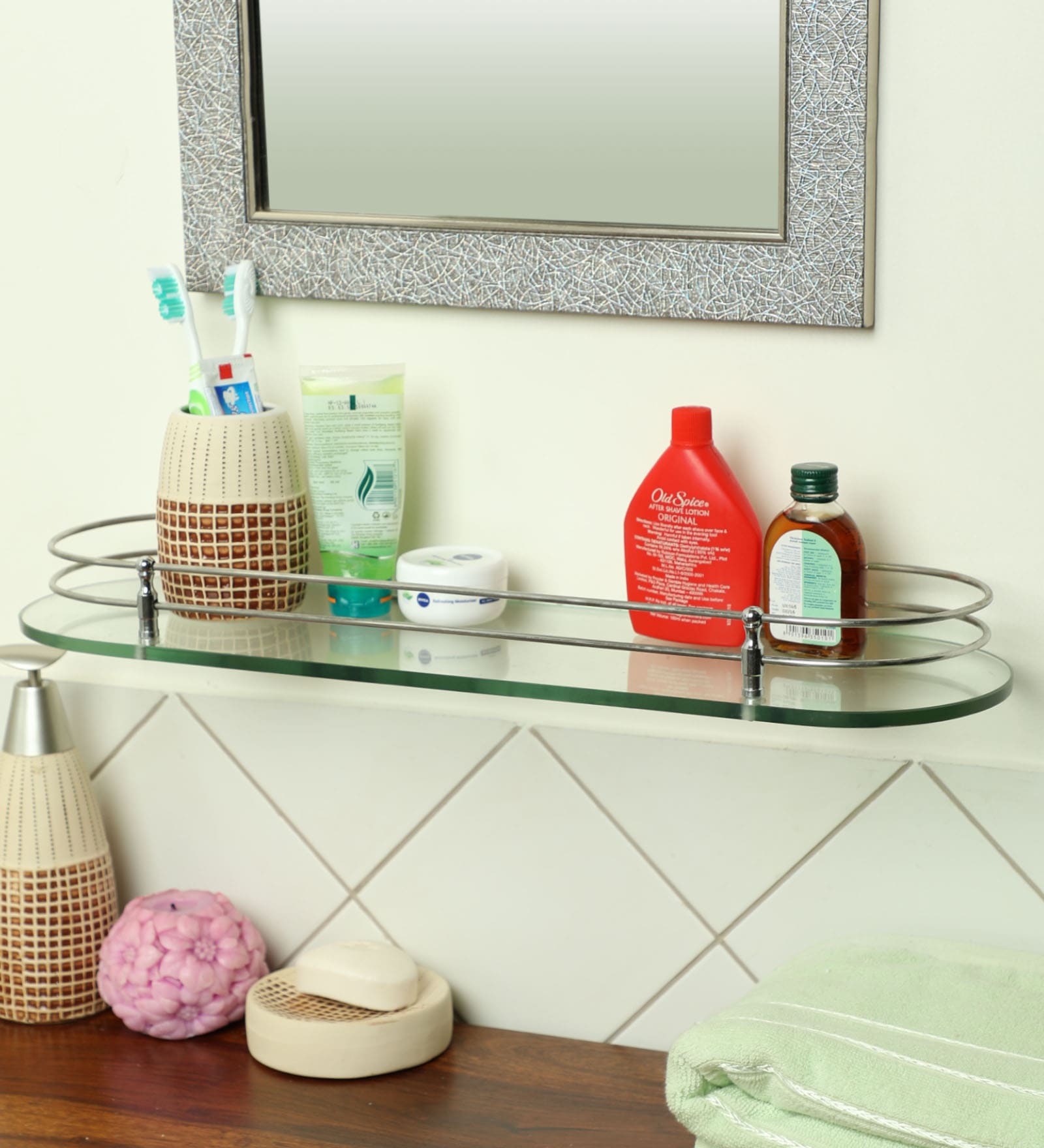 Buy Glass Bathroom Shelf In Transparent (L 21, W 5, H 0.8 Inches) By